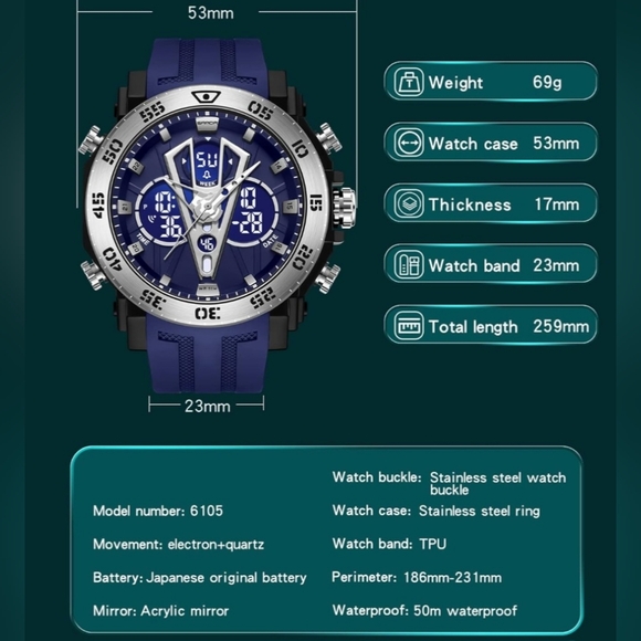 Men's Tactical 5 ATM Stainless Steel Tactical Sports Watch - Picture 5 of 6